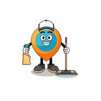 personagem mascote do símbolo de localização como serviços de limpeza vetor
