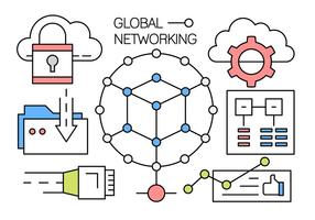 Ícones de vetor de redes globais lineares livres