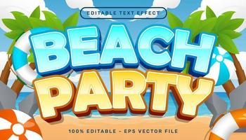 efeito de texto 3d de festa na praia e efeito de texto editável com ilustração de fundo de praia vetor