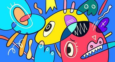vector doodle abstrato colorido monstro desenhado à mão e ilustração animal para design de banner digital 2023