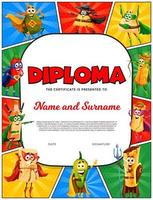 diploma infantil com personagens de quadrinhos retrô de desenho animado vetor