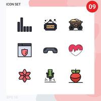 pacote de ícones de vetores de ações de 9 sinais e símbolos de linha para carrinho de telefone, declínio de segurança, elementos de design de vetores editáveis