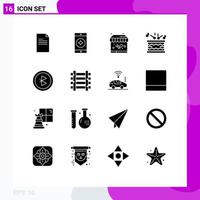 conjunto de 16 sinais de símbolos de ícones de interface do usuário modernos para conexão de ferrovias parque bluetooth música elementos de design de vetores editáveis