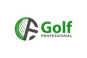 letra f para modelo de vetor de design de logotipo de golfe, rótulo vetorial de golfe, logotipo de campeonato de golfe, ilustração, ícone criativo, conceito de design