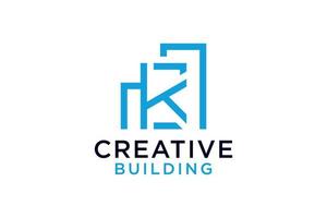 letra k com edifício para modelo de design de vetor de logotipo de empresa de construção