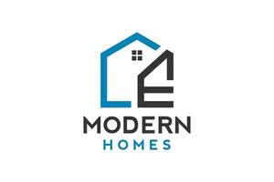 design de logotipo de e em vetor para construção, casa, imóveis, construção, propriedade. modelo de design de logotipo profissional na moda mínimo incrível.