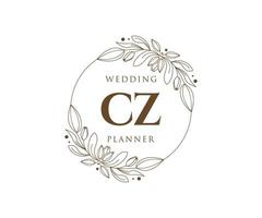 coleção de logotipos de monograma de casamento de carta inicial cz, modelos modernos minimalistas e florais desenhados à mão para cartões de convite, salve a data, identidade elegante para restaurante, boutique, café em vetor