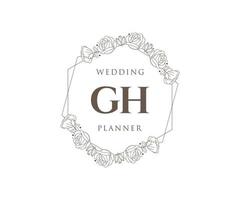 coleção de logotipos de monograma de casamento de letras iniciais gh, modelos modernos minimalistas e florais desenhados à mão para cartões de convite, salve a data, identidade elegante para restaurante, boutique, café em vetor