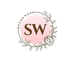 logo feminino inicial sw. utilizável para logotipos de natureza, salão, spa, cosméticos e beleza. elemento de modelo de design de logotipo de vetor plana.