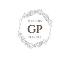 coleção de logotipos de monograma de casamento de letras iniciais gp, modelos modernos minimalistas e florais desenhados à mão para cartões de convite, salve a data, identidade elegante para restaurante, boutique, café em vetor