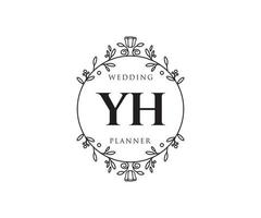 coleção de logotipos de monograma de casamento de letras iniciais yh, modelos modernos minimalistas e florais desenhados à mão para cartões de convite, salve a data, identidade elegante para restaurante, boutique, café em vetor