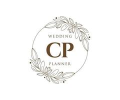 coleção de logotipos de monograma de casamento de carta inicial cp, modelos modernos minimalistas e florais desenhados à mão para cartões de convite, salve a data, identidade elegante para restaurante, boutique, café em vetor