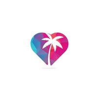 praia tropical em forma de coração e design de logotipo de palmeira. design criativo de logotipo de vetor de palmeira simples.