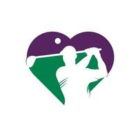 design de logotipo de vetor de conceito de forma de coração de clube de golfe. jogador de golfe atinge design de logotipo de inspiração de bola.