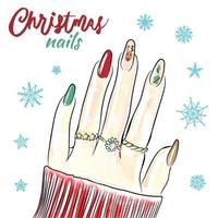 design bonito de unhas de veado, unhas de natal desenhadas à mão, manicure vetor