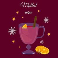 ilustração em vetor vinho quente. bebida quente de inverno com ingredientes. estilo plano. objetos isolados. conceito de design de natal e ano novo