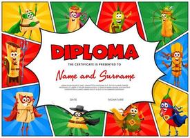 diploma infantil com personagens de quadrinhos retrô de desenho animado vetor