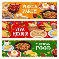 cozinha mexicana refeições, bebidas, frutas e lanches vetor