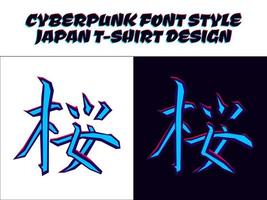 sinal japonês do kanji para sakura. hieróglifo japonês sakura. flor de sakura do personagem kanji japonês. kanji japonês em estilo cyberpunk para design de camiseta. t-shirt de design do tema japão. vetor