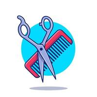 tesoura de barbear com ilustração de ícone de vetor de desenho de pente. conceito de ícone de ferramentas de barbearia isolado vetor premium. estilo cartoon plana