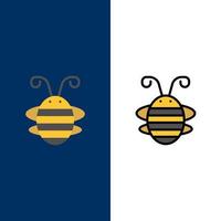 abelha inseto besouro inseto joaninha ícones de joaninha plano e conjunto de ícones cheios de linha vetor fundo azul