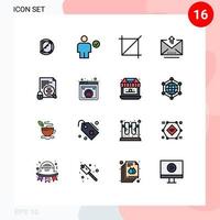 16 sinais de linha cheia de cor plana universal símbolos de arquivo de segurança feito upload de carta editável elementos de design de vetor criativo