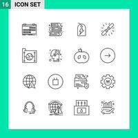 16 pacote de esboço da interface do usuário de sinais e símbolos modernos do livro da cadeia da web conectam elementos de design de vetores editáveis de energia