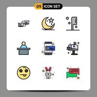 conjunto de 9 sinais de símbolos de ícones de interface do usuário modernos para preparação de pódio estrela de professor de moeda elementos de design de vetores editáveis
