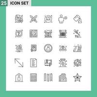 conjunto de pictogramas de 25 linhas simples de vidro humano promovem elementos de design de vetores editáveis de avatar deletar