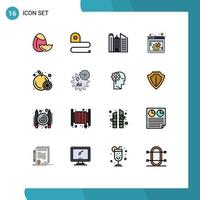16 interface de usuário pacote de linha cheia de cores planas de sinais e símbolos modernos de configuração de web de comida de negócios de frutas comerciais elementos de design de vetores criativos editáveis