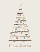 cartão de feliz natal hygge com árvore de natal minimalista, coisas de inverno vetor