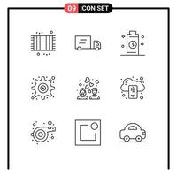 conjunto de 9 sinais de símbolos de ícones de interface do usuário modernos para elementos de design de vetores editáveis de interface de usuário de eletricidade de casal de noivos