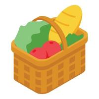 vetor isométrico de ícone de comida de piquenique saudável. cesta de verão