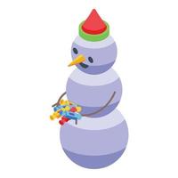 boneco de neve com vetor isométrico de ícone de doces. neve de inverno