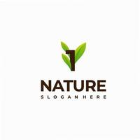 1 design de logotipo de natureza inicial de folha de número, ilustração de ícone de vetor de logotipo de natureza verde número moderno