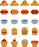 conjunto de ícones de comida deliciosa, ilustração, vetor sobre fundo branco.