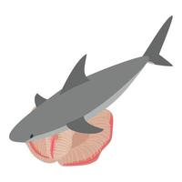 vetor isométrico do ícone do mundo subaquático. grande tubarão cinza e belo recife de coral