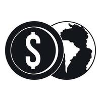 planeta mundial e ícone de moeda de dólar, estilo simples vetor