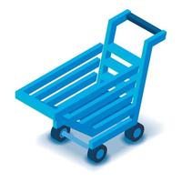 ícone azul do carrinho de compras, estilo isométrico vetor