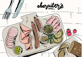 Charcuterie Ingrediente de cozinha Ilustração vetorial desenhada à mão com carne vetor