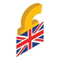 vetor isométrico do ícone da moeda britânica. símbolo da libra esterlina britânica e bandeira do Reino Unido