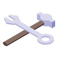 vetor isométrico de ícone de chave de trabalho de martelo. construção de chave inglesa