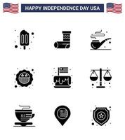 conjunto de 9 ícones do dia dos eua símbolos americanos sinais do dia da independência para bolo de festa distintivo do festival de fumaça editável elementos de design do vetor do dia dos eua
