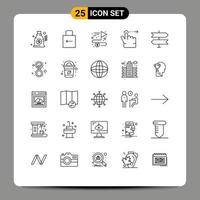 grupo de símbolos de ícone universal de 25 linhas modernas de localização de banheiro, alcançando elementos de design de vetores editáveis de gesto de direção