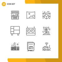9 ícones criativos, sinais modernos e símbolos de elementos de design de vetores editáveis de panorama de utensílios domésticos de rack