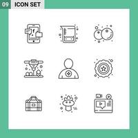 pacote de 9 sinais e símbolos de contornos modernos para mídia impressa na web, como avatar de comida corporal favorito, elementos de design de vetores editáveis diretos