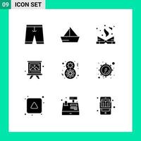 conjunto moderno de 9 glifos e símbolos sólidos, como elementos de design de vetores editáveis de arte, veículos de placa educacional