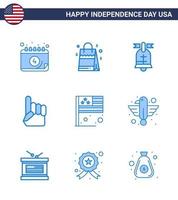 feliz dia da independência eua pacote de 9 blues criativos do país bola americana mão de espuma editável eua dia elementos de design vetorial vetor