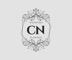 coleção de logotipos de monograma de casamento de letras iniciais cn, modelos modernos minimalistas e florais desenhados à mão para cartões de convite, salve a data, identidade elegante para restaurante, boutique, café em vetor