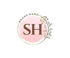 logo feminino inicial sh. utilizável para logotipos de natureza, salão, spa, cosméticos e beleza. elemento de modelo de design de logotipo de vetor plana.